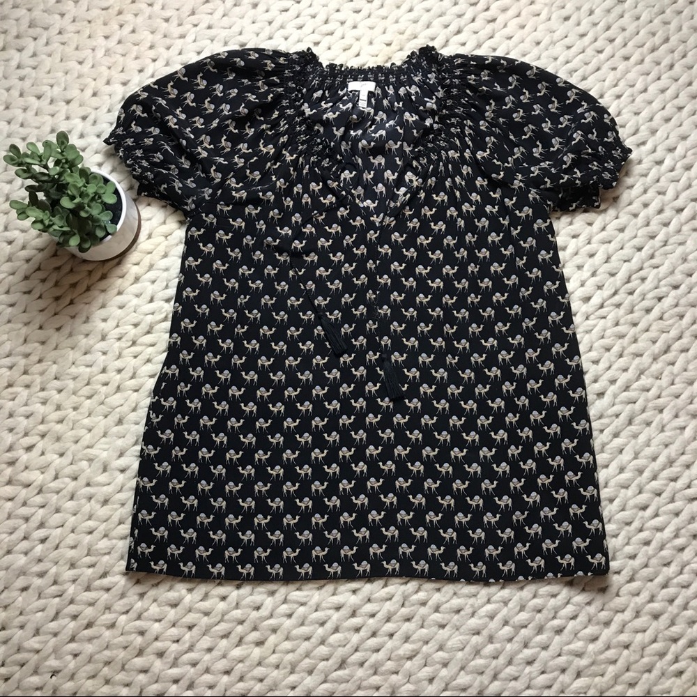 EUC Joie Masha Camel-Print Silk Top, Caviar